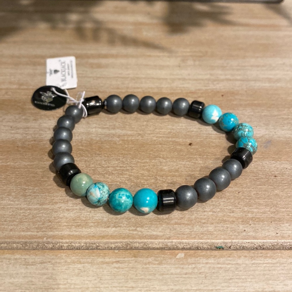 NEW Men’s Blackjack Stainless Steel Turquoise Beaded Bracelet
